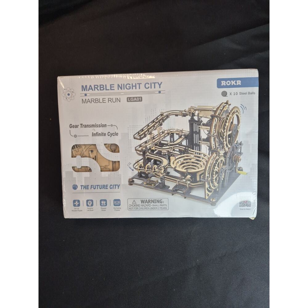 ROKR 3D-Marble Night City Marble Run LGA01 Gears/Steel Balls Wood Puzzle Sealed